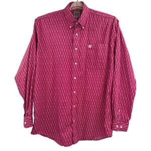 Cinch Mens Shirt Pink/White Geometric Print Button Down Long Sleeve Size M
